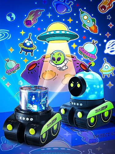 PIKOY Robot Night Light for Kids【12 Films】 Kids Night Light Projector,Bluetooth Music Baby Night Lights for Kids Room, 360° Rotation Rechargable Planets Star Projector Planetarium Projector Lamp