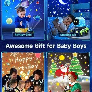 PIKOY Robot Night Light for Kids【12 Films】 Kids Night Light Projector,Bluetooth Music Baby Night Lights for Kids Room, 360° Rotation Rechargable Planets Star Projector Planetarium Projector Lamp