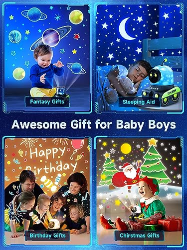 PIKOY Robot Night Light for Kids【12 Films】 Kids Night Light Projector,Bluetooth Music Baby Night Lights for Kids Room, 360° Rotation Rechargable Planets Star Projector Planetarium Projector Lamp