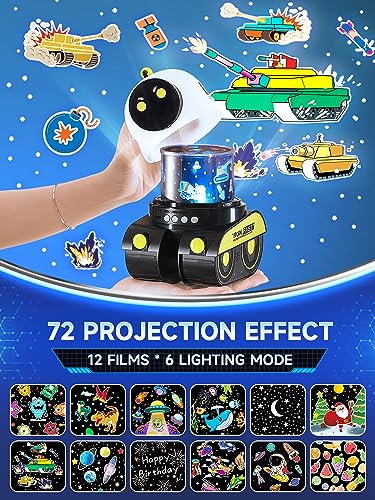 PIKOY Robot Night Light for Kids【12 Films】 Kids Night Light Projector,Bluetooth Music Baby Night Lights for Kids Room, 360° Rotation Rechargable Planets Star Projector Planetarium Projector Lamp