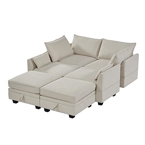 Merax 6 Pieces Modular Sectional Sofa, Convertible Modern U Shaped Couch with Storage Wide Chaise Love Seats, Beige