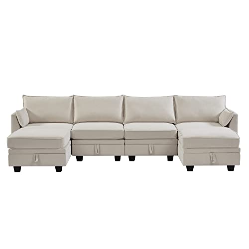 Merax 6 Pieces Modular Sectional Sofa, Convertible Modern U Shaped Couch with Storage Wide Chaise Love Seats, Beige