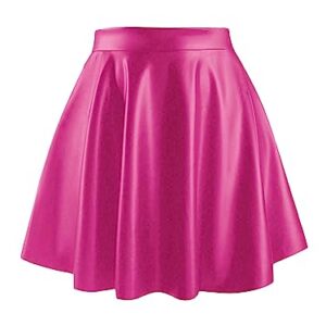 MakeMeChic Women's Plus Size Pleated Leather Mini Skirt High Waist A Line Skater PU Leather Short Skirt Hot Pink 4XL