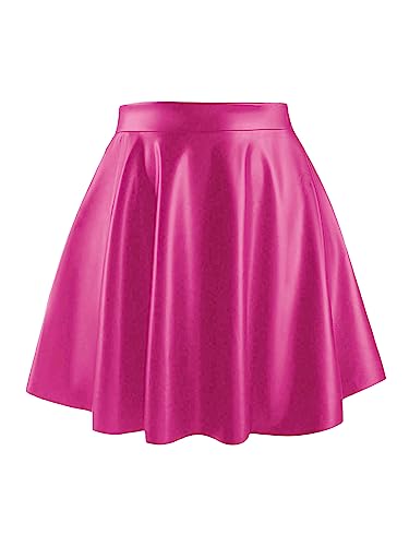 MakeMeChic Women's Plus Size Pleated Leather Mini Skirt High Waist A Line Skater PU Leather Short Skirt Hot Pink 4XL