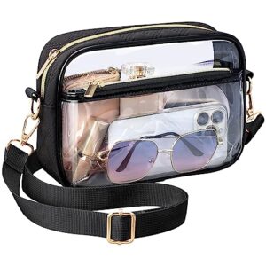 packism clear bag stadium approved - clear purses for women stadium crossbody bag with adjustable strap for concert sports events game day festivals, black