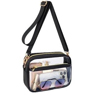 PACKISM Clear Bag Stadium Approved - Clear Purses for Women Stadium Crossbody Bag with Adjustable Strap for Concert Sports Events Game Day Festivals, Black