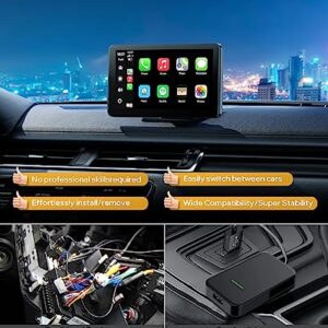 LAMTTO Portable Wireless Car Stereo Apple Carplay with Airplay, 7" HD Touch Screen Android Auto for Cars, Car Radio Receiver with Bluetooth, FM, AUX, Voice Control, GPS Navigation for All Vehicles