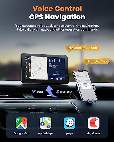 LAMTTO Portable Wireless Car Stereo Apple Carplay with Airplay, 7" HD Touch Screen Android Auto for Cars, Car Radio Receiver with Bluetooth, FM, AUX, Voice Control, GPS Navigation for All Vehicles