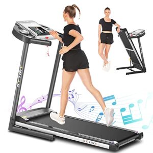 sytiry folding treadmill,10'' hd touchscreen, wifi, tv, youtube and facebook, compact treadmills easy assembly, walking jogging running machine for family & office use tr060801