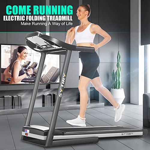 SYTIRY Folding Treadmill,10'' HD Touchscreen, WiFi, TV, YouTube and Facebook, Compact Treadmills Easy Assembly, Walking Jogging Running Machine for Family & Office Use TR060801