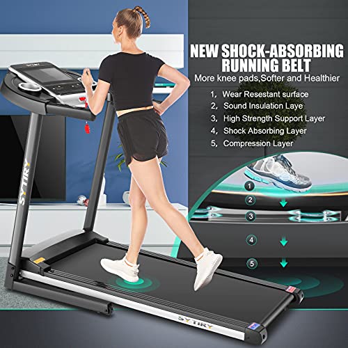 SYTIRY Folding Treadmill,10'' HD Touchscreen, WiFi, TV, YouTube and Facebook, Compact Treadmills Easy Assembly, Walking Jogging Running Machine for Family & Office Use TR060801