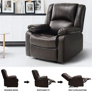 YuuYee Brown Leather Recliner Chair, Lazy boy Recliners with Overstuffed Arm and Back for Living Room, Single Manual Reclining Chairs for Adults