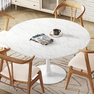 dklgg white marble round, 42.1" tulip kitchen dining 4-6 people with mdf top & pedestal base, mid-century end leisure coffee office living room table
