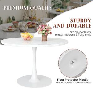 DKLGG White Marble Round, 42.1" Tulip Kitchen Dining 4-6 People with MDF Top & Pedestal Base, Mid-Century End Leisure Coffee Office Living Room Table