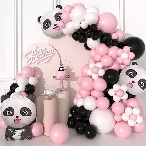 143PCS Black White Pink Balloon Garland Kit Panda Foil Balloons for Panda Themed Party Supplies Baby Shower Birthday Decorations