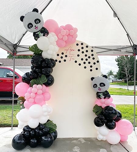 143PCS Black White Pink Balloon Garland Kit Panda Foil Balloons for Panda Themed Party Supplies Baby Shower Birthday Decorations