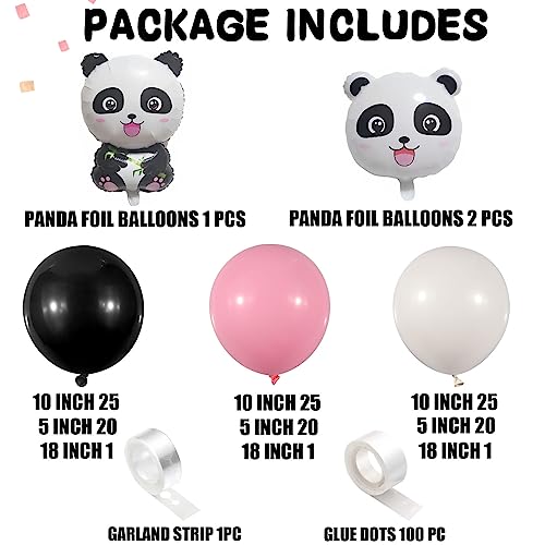 143PCS Black White Pink Balloon Garland Kit Panda Foil Balloons for Panda Themed Party Supplies Baby Shower Birthday Decorations