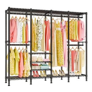 semhor s5 clothes rack heavy duty clothing rack with 7 shelves & 4 hang rods, freestanding metal garment racks for hanging clothes, black portable wardrobe closet 15.8"w x 76"l x 75.6"h, load 920lbs