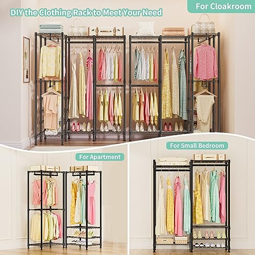 SEMHOR S5 Clothes Rack Heavy Duty Clothing Rack with 7 Shelves & 4 Hang Rods, Freestanding Metal Garment Racks for Hanging Clothes, Black Portable Wardrobe Closet 15.8"W X 76"L X 75.6"H, Load 920LBS