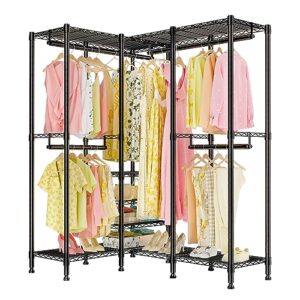 SEMHOR S5 Clothes Rack Heavy Duty Clothing Rack with 7 Shelves & 4 Hang Rods, Freestanding Metal Garment Racks for Hanging Clothes, Black Portable Wardrobe Closet 15.8"W X 76"L X 75.6"H, Load 920LBS