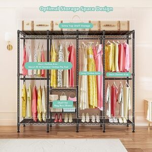 SEMHOR S5 Clothes Rack Heavy Duty Clothing Rack with 7 Shelves & 4 Hang Rods, Freestanding Metal Garment Racks for Hanging Clothes, Black Portable Wardrobe Closet 15.8"W X 76"L X 75.6"H, Load 920LBS