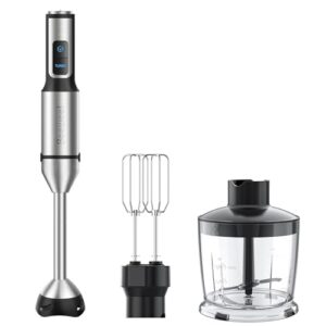 beeweel immersion blender handheld - 800 watts scratch resistant hand blender, 15 variable speeds & turbo hand mixer, 3-in-1 heavy duty copper motor handheld blender with egg whisk and chopper