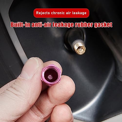 Ziciner 8 PCS Car Tire Valve Caps, Aluminum Alloy Wheel Valve Stem Covers with Rubber Ring, Corrosion Resistant Leak-Proof Tire Valve Cap Set, Universal for SUV, Truck, Motorcycle, Bike (Pink)