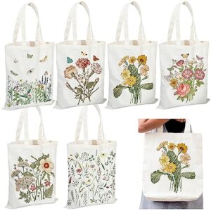 silkfly 6 pcs aesthetic canvas tote bag for women cute tote bag funny book tote with library reusable grocery bag (butterfly and flower)
