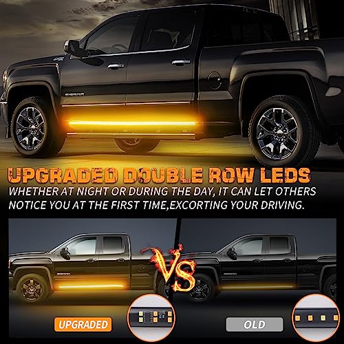 XRIDONSEN 2PCS 70 inch Truck Running Board Led Lights Strip 648 LED Side Marker Lights Waterproof Flexible with White Courtesy Lights & Amber Turn Signal Light, DRL for Pickup Trucks Vehicles, XR-220