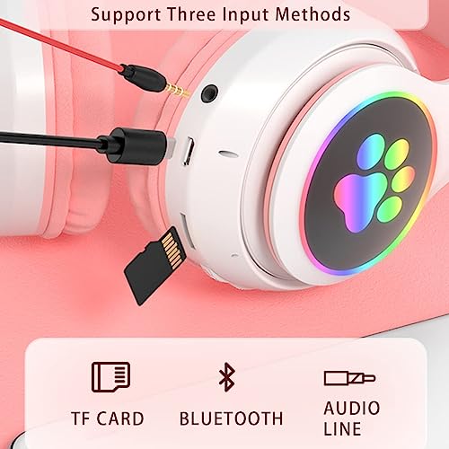 YQ77 Wireless Kids Headphones, Cute Cat Ear LED Light Up Foldable Over-Ear Bluetooth Headphones with Microphone for iPad/Smartphones/PC/Kindle/Tablet/Laptop, Best Gifts for Kids Teens Adults (Purple)