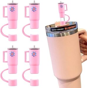 straw cover cap for stanley cup, 4pcs straw covers topper compatible with stanley 30 40 oz tumbler cup, 10mm drinking straw tip stopper straws covers for stanley tumbler cups accessories (pink)