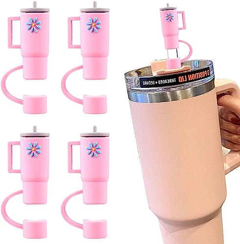 Straw Cover Cap for Stanley Cup, 4Pcs Straw Covers Topper Compatible with Stanley 30 40 OZ Tumbler Cup, 10MM Drinking Straw Tip Stopper Straws Covers for Stanley Tumbler Cups Accessories (Pink)