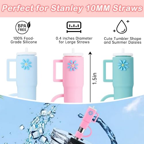 Straw Cover Cap for Stanley Cup, 4Pcs Straw Covers Topper Compatible with Stanley 30 40 OZ Tumbler Cup, 10MM Drinking Straw Tip Stopper Straws Covers for Stanley Tumbler Cups Accessories (Pink)