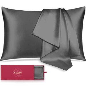 silk pillowcase for hair and skin, lacette 22 momme 6a soft mulberry silk pillowcase with hidden zipper, 600 thread count, dual side silk/wood pulp fiber, gift box(grey, standard 20"x26", 1 pack)