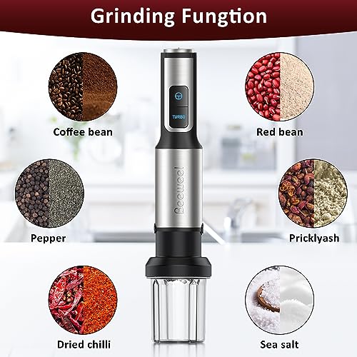 BEEWEEL Immersion Blender - 800 Watts Scratch Resistant Hand Blender, 15 Variable Speeds & Turbo Hand Mixer, 4-in-1 Heavy Duty Copper Motor Handheld Blender with Egg Whisk,Chopper and Coffee Grinder