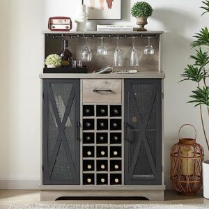 warmiehomy wine bar cabinet,industrial wine cabinet wood sideboard with liquor and glasses coffee bar cabinet with wine rack liquor cabinet for home,kitchen,courtyard dining room(35inch,gray)