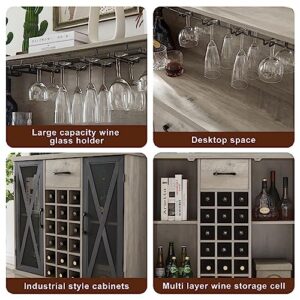 Warmiehomy Wine Bar Cabinet,Industrial Wine Cabinet Wood Sideboard with Liquor and Glasses Coffee Bar Cabinet with Wine Rack Liquor Cabinet for Home,Kitchen,Courtyard Dining Room(35inch,Gray)