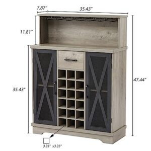 Warmiehomy Wine Bar Cabinet,Industrial Wine Cabinet Wood Sideboard with Liquor and Glasses Coffee Bar Cabinet with Wine Rack Liquor Cabinet for Home,Kitchen,Courtyard Dining Room(35inch,Gray)