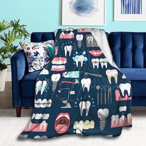 lightweight flannel blanket for men boys, compatible with teeth dental seamless pattern, small large warmer fall throw blanket, cute fleece blanket for couch bed sofa chair, queen king size blankets