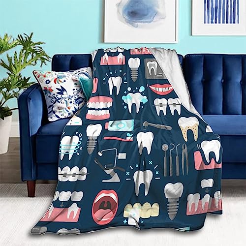 Lightweight Flannel Blanket for Men Boys, Compatible with Teeth Dental Seamless Pattern, Small Large Warmer Fall Throw Blanket, Cute Fleece Blanket for Couch Bed Sofa Chair, Queen King Size Blankets