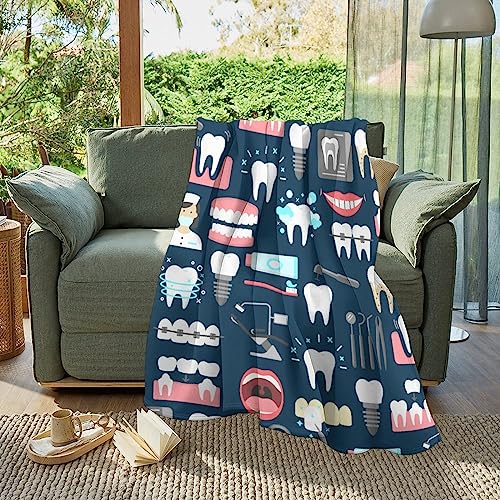 Lightweight Flannel Blanket for Men Boys, Compatible with Teeth Dental Seamless Pattern, Small Large Warmer Fall Throw Blanket, Cute Fleece Blanket for Couch Bed Sofa Chair, Queen King Size Blankets