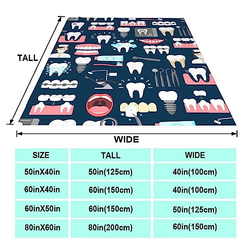 Lightweight Flannel Blanket for Men Boys, Compatible with Teeth Dental Seamless Pattern, Small Large Warmer Fall Throw Blanket, Cute Fleece Blanket for Couch Bed Sofa Chair, Queen King Size Blankets