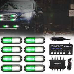 wineco green white led strobe lights for trucks, emergency strobe lights kits for construction vehicles led surface mount grill grille light flashing warning lights with digital controller 12 led