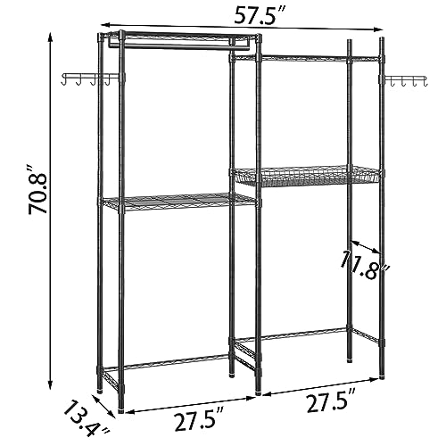 YEPOTUE Clothes Drying Rack, 4 Tiers Laundry Room Organization and Storage with Adjustable Shelves, Heavy-Duty Over Washer and Dryer Shelves Space Saver Closet Rack Towel Storage Black