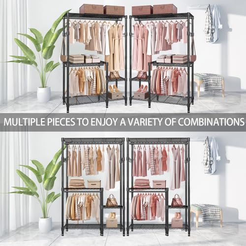 YEPOTUE Portable Closet Organizer System Heavy Duty Garment Rack, 4 Tiers Adjustable Clothes Rack Freestanding Wardrobe Storage Clothing Rack for Hanging Clothes, 79" H*45" W*16.5" D, Black