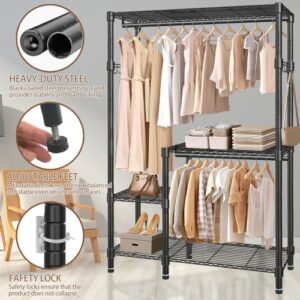 YEPOTUE Portable Closet Organizer System Heavy Duty Garment Rack, 4 Tiers Adjustable Clothes Rack Freestanding Wardrobe Storage Clothing Rack for Hanging Clothes, 79" H*45" W*16.5" D, Black