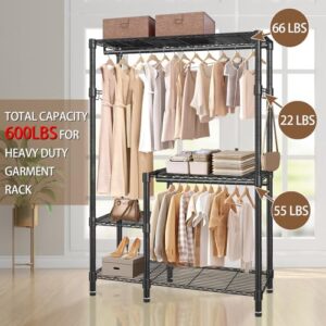 YEPOTUE Portable Closet Organizer System Heavy Duty Garment Rack, 4 Tiers Adjustable Clothes Rack Freestanding Wardrobe Storage Clothing Rack for Hanging Clothes, 79" H*45" W*16.5" D, Black