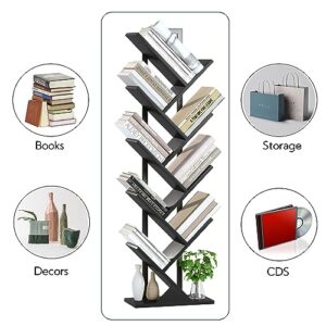 Yusong Tree Bookshelf, Geometric Bookcase with Steel Pipe for Living Room Bedroom, Floor Standing Books Shelves for Home Office (Black, 9 Tier)