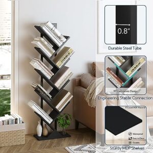 Yusong Tree Bookshelf, Geometric Bookcase with Steel Pipe for Living Room Bedroom, Floor Standing Books Shelves for Home Office (Black, 9 Tier)