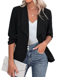 beyove black blazer for women casual 2023 fashion 3/4 sleeve blazer jacket fit streyth blazer